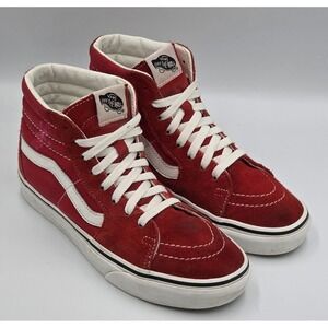 VANS Red Suede Hi-Top Women's Size 7 Sk8-Hi Men's 5.5 Skateboarding Shoes